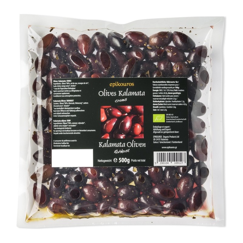Epikouros oliwki Kalamata niedrylowane pakowane w atmosferze ochronnej 500g BIO