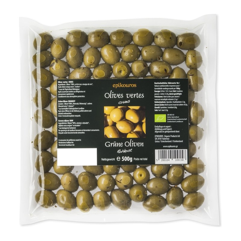 Epikouros oliwki zielone niedrylowane pakowane w atmosferze ochronnej 500g BIO